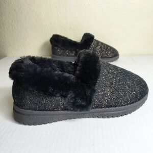 Skechers Lite Sweet Walk Slippers Black Knit Women's Size 7 Faux Fur